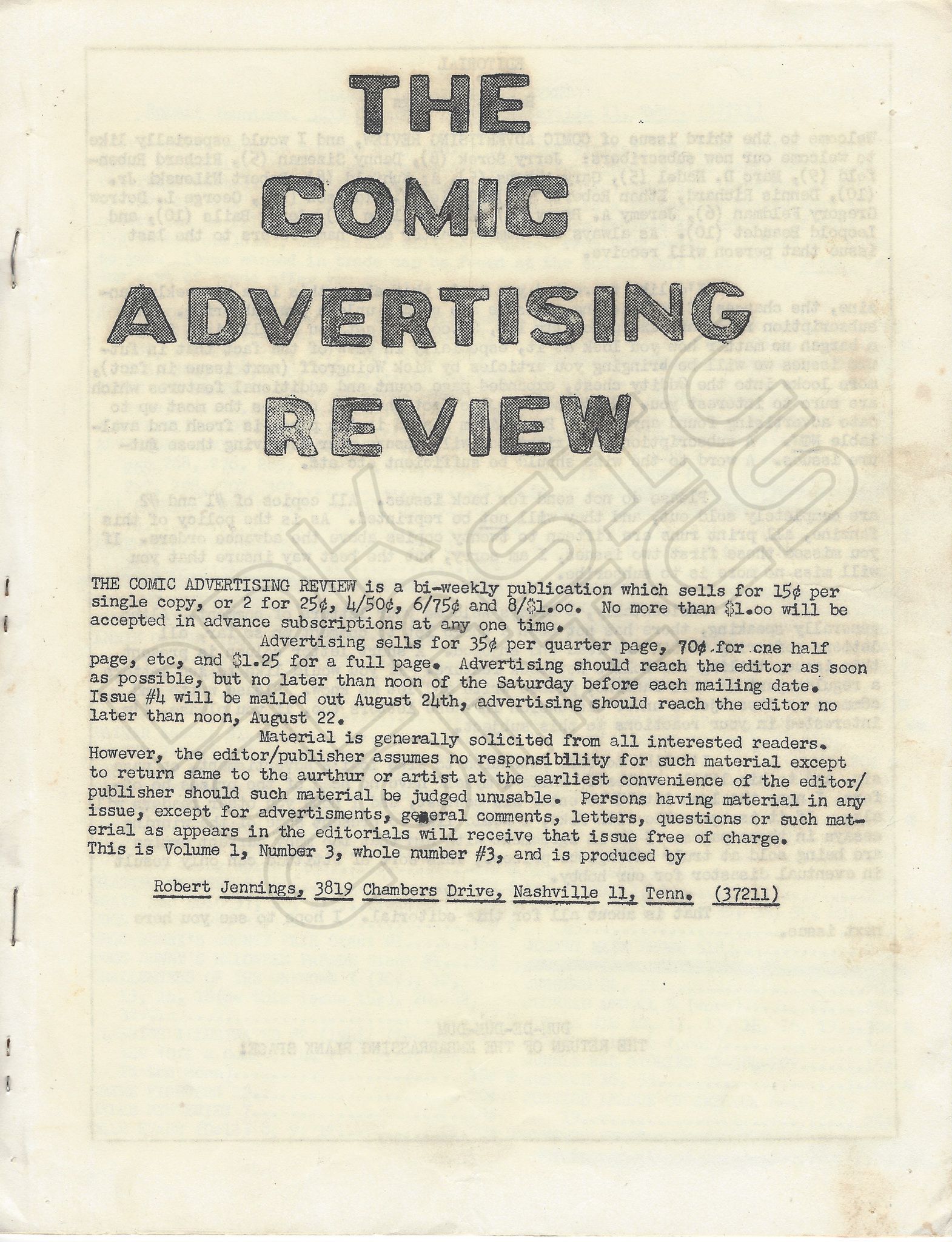 Comic Advertising Review 3a 1963