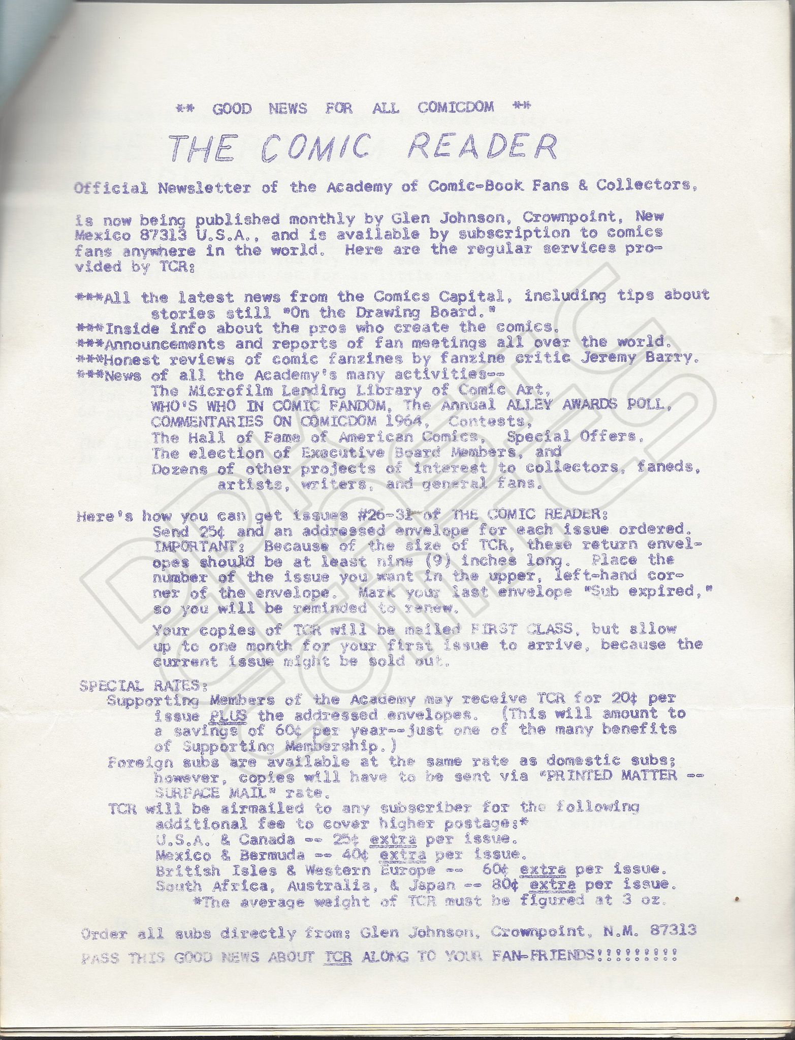 Comic Reader 1963 Bulletin Join pg 1 of 2